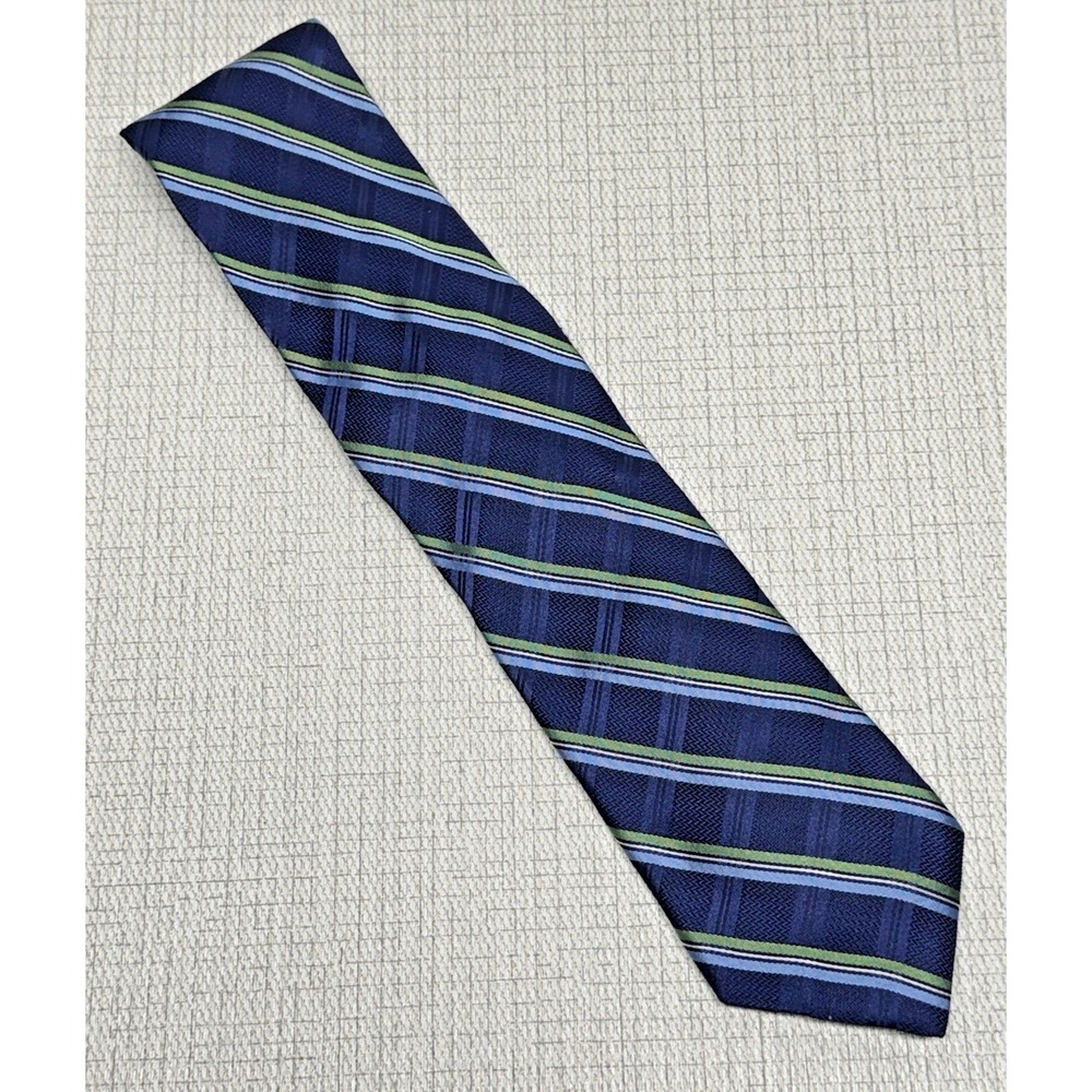 Cremieux Silk Necktie‎ Mens OS Blue Green Striped Handmade Formal Preppy Classic
